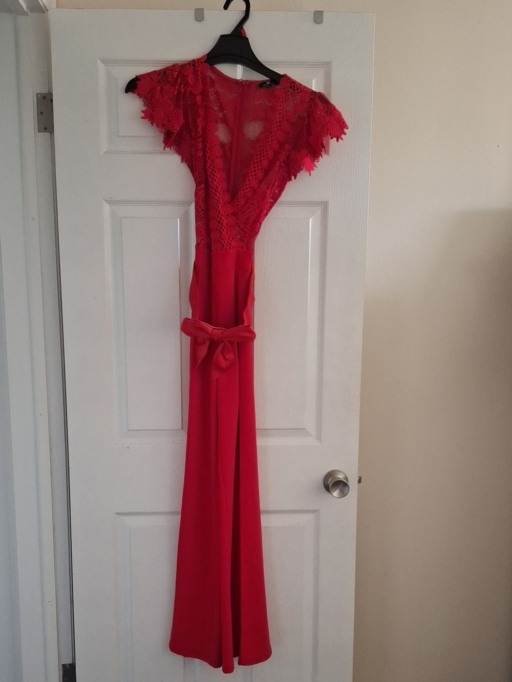 Red Lace-Trim Chemise with Self-Tie Waist